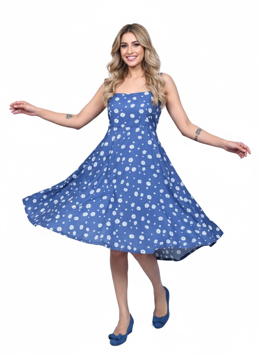 Denim Inspired Blue Daisy Print