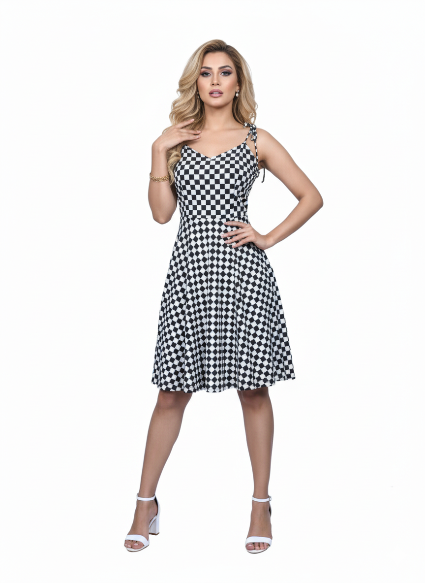 Chessboard Chic Rayon Mini Dress
