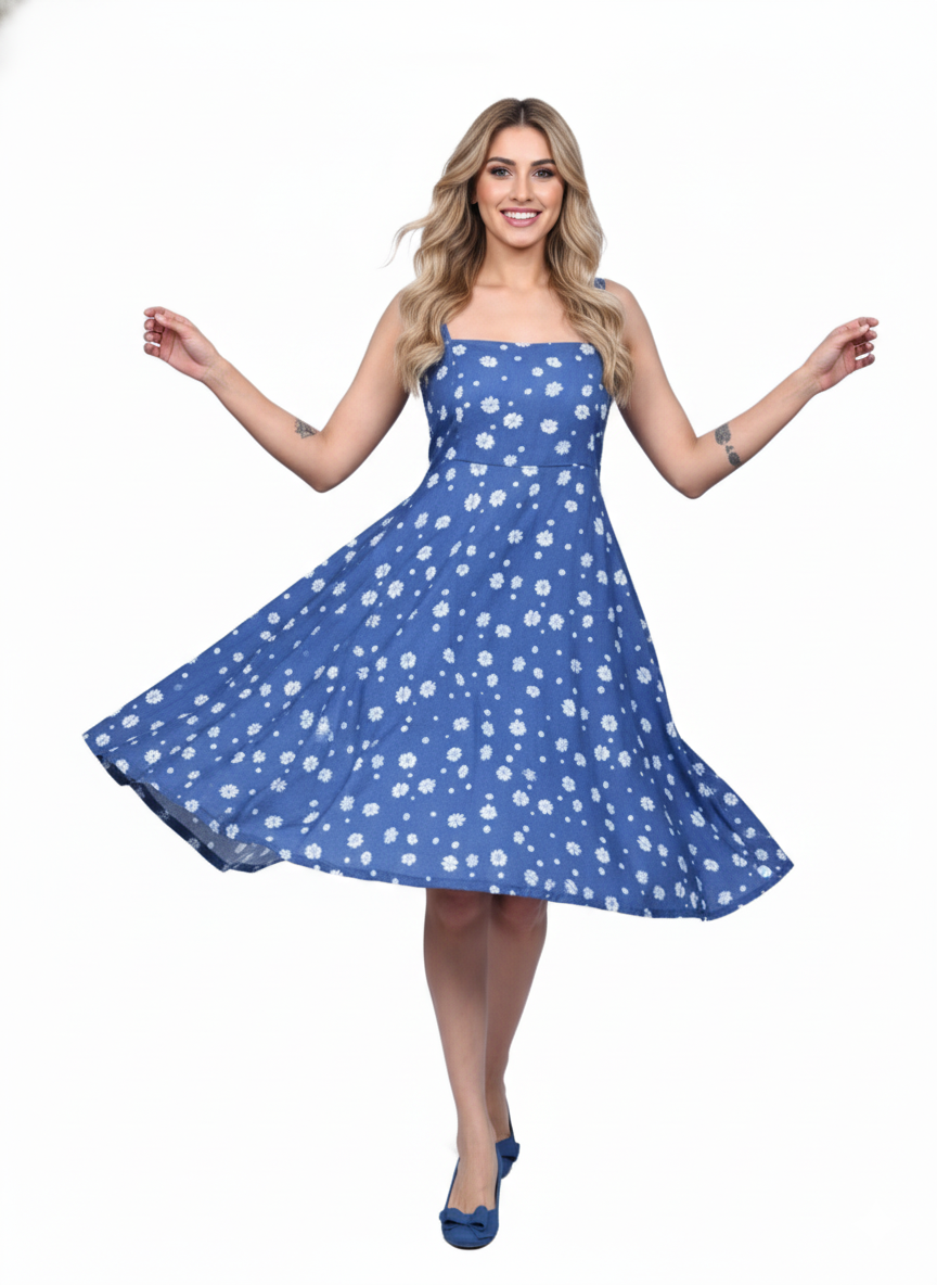 Denim Inspired Blue Daisy Print