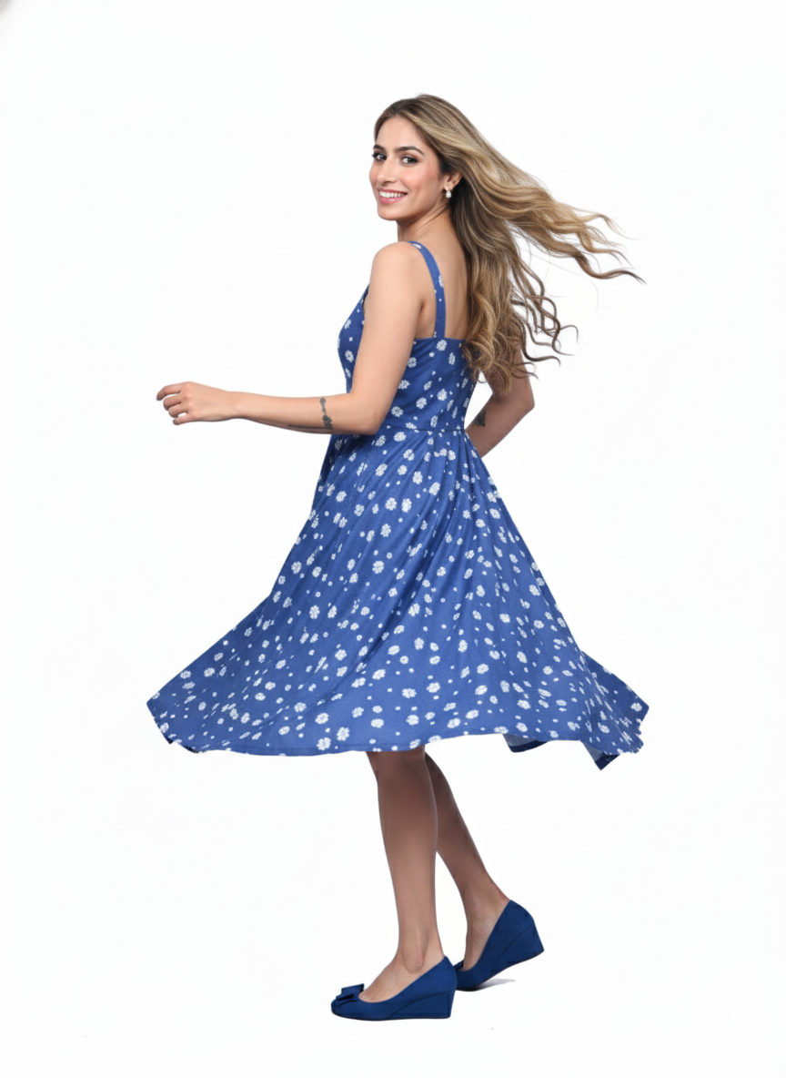 Denim Inspired Blue Daisy Print